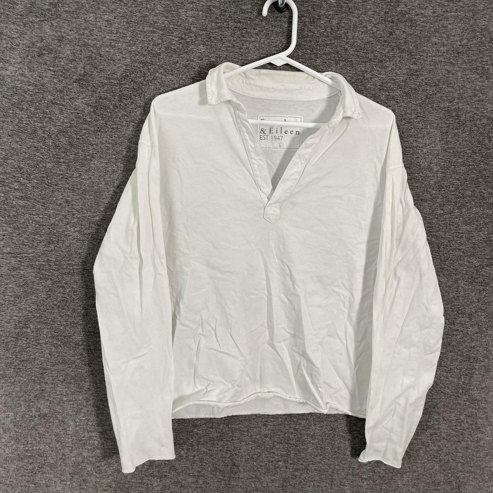 Frank & Eileen Patrick Popover Henley Womens Large White Cotton Long Sleeve